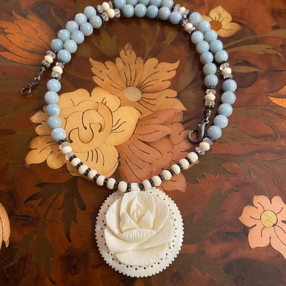 Handcarved Bone Rose Necklace - Picture 2 of 5